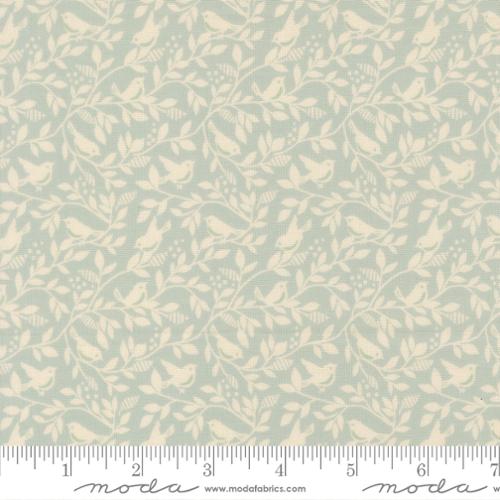 True Love - Robins Egg - with cream florals and birds by Moda