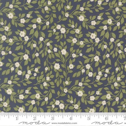 True Love - Twilight - Blue with Cream Flowers and Green Stems by Moda