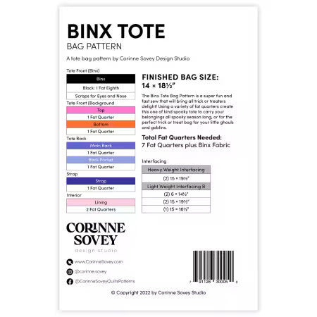 Binx Tote Pattern by Corinne Sovey of design studio