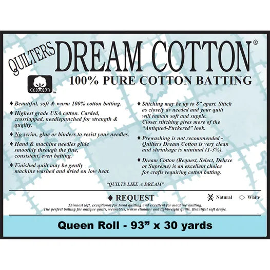 Natural Cotton Request Low Loft -93" Roll Quilt Batting by Quilter's Dream