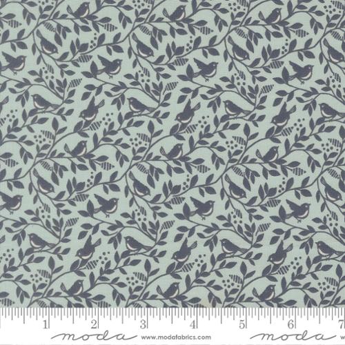 True Love - Robins Egg - with Dark Blue Florals and Birds by Moda