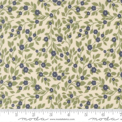 True Love - Cream with Blue Flowers and Green Stems by Moda